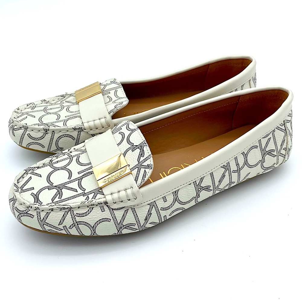 New Calvin Klein Women's Lisa Flat Loafers White Logo size 8US
